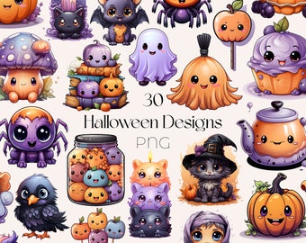 Pastel Halloween Cute Clipart Watercolor Halloween Cute Clipart Bundle Cute Pastel Halloween Clipart Halloween PNG Bundle Kawaii Halloween