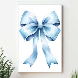 Watercolor Ribbon Bow Print Light Blue Wall Art Watercolor Light Blue Bow Poster Light Blue Art Print Cute Ribbon Bow Clipart Light Blue Art
