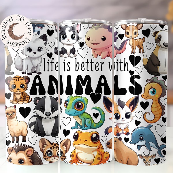 Baby Animals Tumbler Wrap Life Is Better With Animals Tumbler Wrap Cute Animals Tumbler Wrap Animal Lover Tumbler PNG Kids Tumbler Design