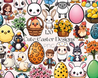 Easter Clipart: Cartoon Spring PNG (Digital Download)