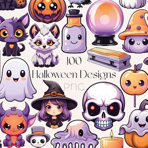 Clipart fofo de Halloween em tons pastéis, pacote de clipart fofo de Halloween em aquarela, clipart fofo de Halloween em tons pastéis, pacote de Halloween PNG Kawaii Halloween