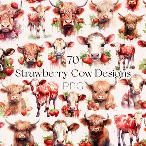 Vaca Morango Clipart Bebê Highland Vaca Clipart Aquarela Morango Vaca Clipart Bebê Highland Vaca SVG Bonito Morango Vaca PNG Vacas Fofas