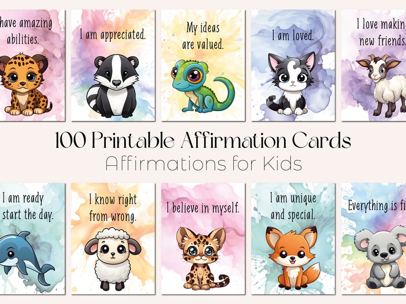 Affirmation Cards for Kids Printable Kids Affirmation Cards Positive Affirmation Cards for Kids Printable Affirmation Cards for Children PNG

This is a Digital Product that includes a bundle of 100 Positive Affirmation Cards for Kids.