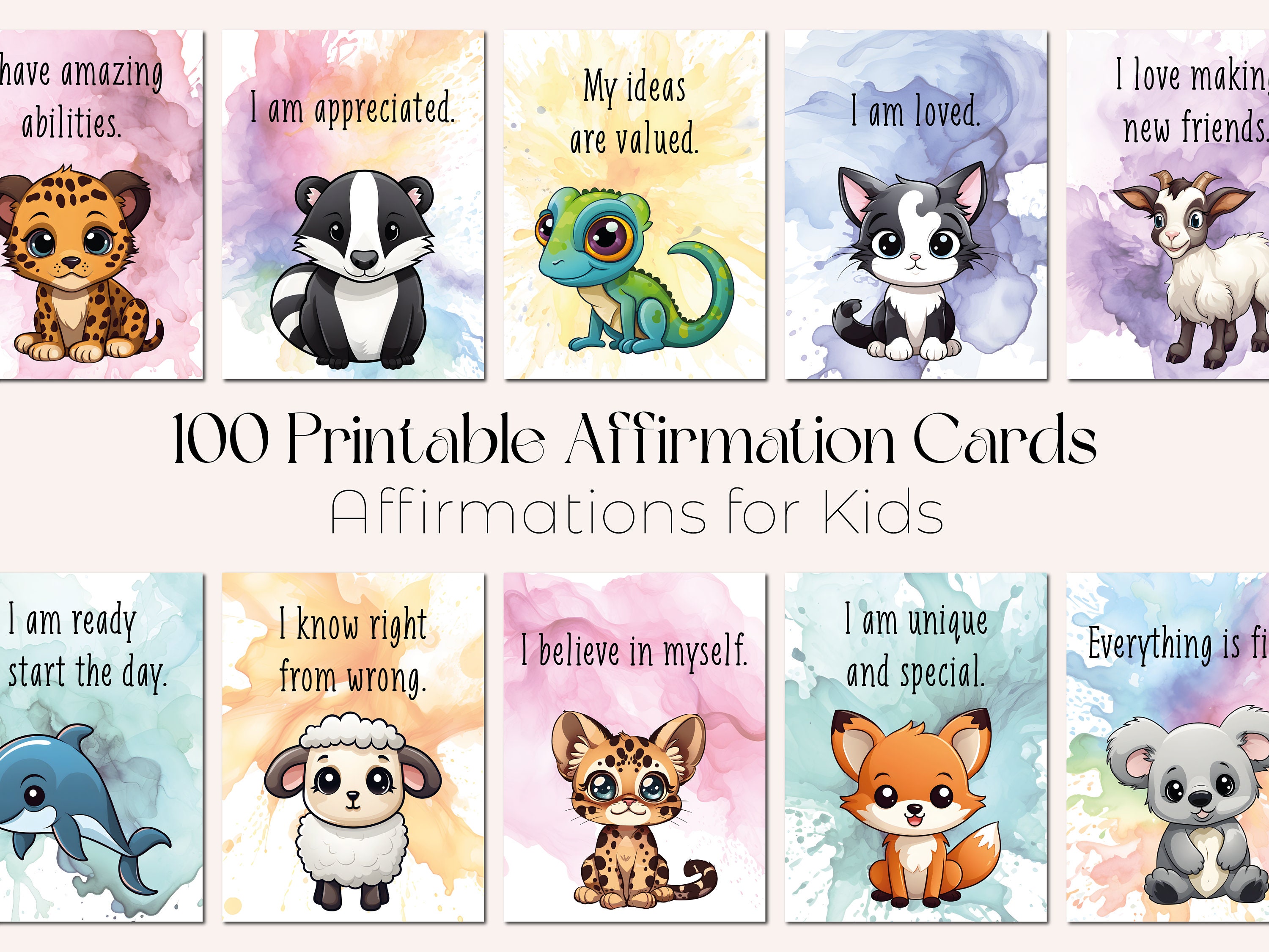 Animal Affirmation Cards For Kids - 55 Emotion & Educational Cards For Children's Confidence