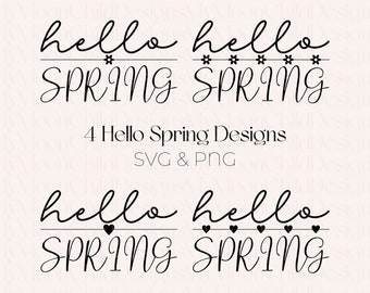 Floral Hello Spring SVG: Spring Lettering PNG Bundle (Digital Download)