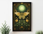 Tarot Card Wall Art: Cottagecore Luna Moth Poster (Digital Download)
