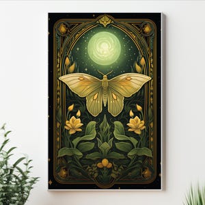 Art mural carte de tarot avec un motif papillon de nuit luna Decor fantaisie fantaisie sombre affiche cottagecore carte de tarot imprimable art mural papillon de nuit luna Art papillon de nuit vert