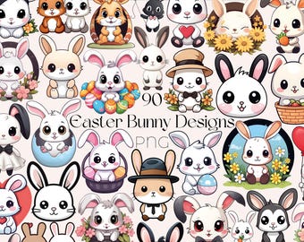 Cartoon Easter Bunny Clipart Bundle: Easter Rabbit PNG (Digital Download)