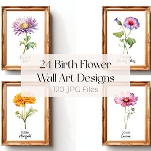 Impresión de flores del mes de nacimiento Acuarela Póster de flores del mes de nacimiento Arte de pared de flores del mes de nacimiento Impresión de ramo de flores del mes de nacimiento Flor del mes de nacimiento PNG Flor