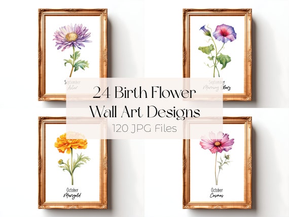 Birth Month Flower Print Watercolor Birth Flower Poster Birth Month Flower Wall Art Birth Flower Bouquet Print Birth Month Flower PNG Flower