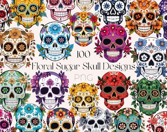 Floral Sugar Skull PNG Bundle Sugar Skull Clipart Day Of The Dead Designs Dia De Los Muertos Sugar Skull PNG Floral Sugar Skull Clipart PNG