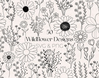 Wildflower SVG Bundle: Wildflower Bouquet Clipart PNG (Digital Download)