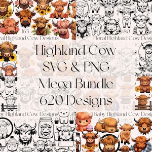 Highland Cow SVG Mega Bundle Floral Baby Highland Cow Clipart Highland Cow Nursery PNG Cute Highland Cow SVG Bundle Baby Cow Clipart svg png