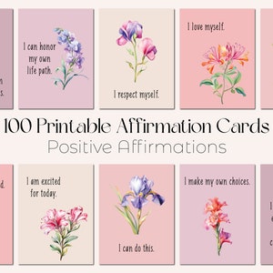 Affirmatiekaarten Digitale download Afdrukbare Affirmatiekaarten Bloemen Afdrukbare Affirmatiekaarten Afdrukbare I Am Affirmaties Positieve Citaten
