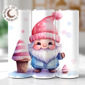 Cute Gnome Tumbler Wrap Watercolor Gnome Tumbler Wrap Gnome PNG Gnome 20 oz Skinny Tumbler Gnome Sublimation Design Gnome Clipart Gnome Wrap