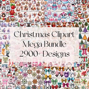 Mega Bundle di Clipart di Natale carini, Clipart di Natale kawaii con acquerello, Pacchetto di Clipart di personaggi natalizi carini, Pacchetto di PNG di Natale kawaii