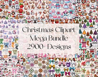 Cute Christmas Clipart Mega Bundle Watercolor Kawaii Christmas Clipart Cute Christmas Characters Clipart Bundle Kawaii Christmas PNG Bundle