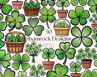 Shamrock Clipart Bundle: Cartoon St Patricks Day PNG (Digital Download)
