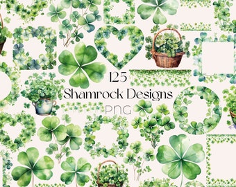 Shamrock Clipart Bundle St Patricks Day Wreath Clipart Watercolor Clover PNG St Patricks Day Clipart Shamrock PNG Clover PNG Shamrock Frame