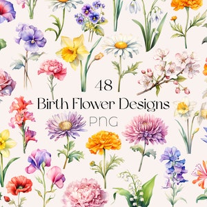 Birth Month Flower SVG Watercolor Birth Month Flower Clipart Birth Month Flower PNG Birth Flower SVG Bundle Birth Month Flowers Clipart png