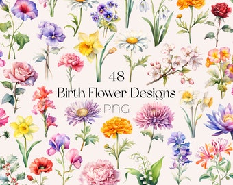 Birth Month Flower SVG Watercolor Birth Month Flower Clipart Birth Month Flower PNG Birth Flower SVG Bundle Birth Month Flowers Clipart png