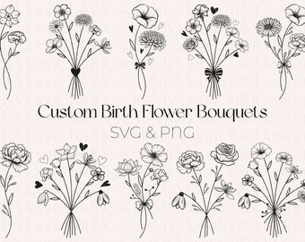 Birth Month Flower SVG Custom Birth Flower Bouquet Birth Flower SVG Birth Month Flower PNG Flower Clipart Wildflower svg Daisy png Rose svg