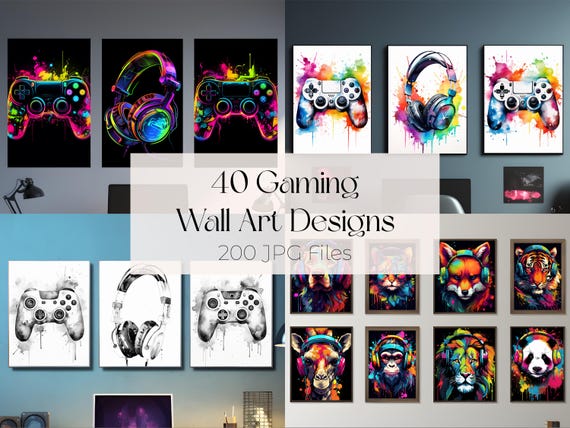 Gaming Poster Bundle Neon Gaming Prints Gaming Wall Art Gaming Room Decor Gamer Gift Gaming Posters Neon Boys Bedroom Decor Video Game Print