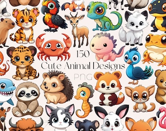 Kawaii Clipart Cute Animal PNG Baby Animal Illustrations Kawaii Animals Cricut Cutting Files Nursery Animals Clipart Kawaii Animals Clipart
