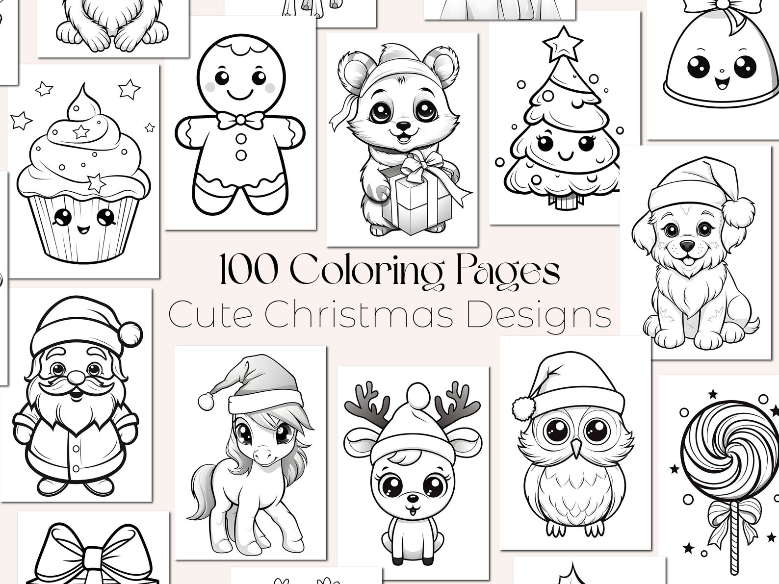 Christmas Coloring Pages Cute Christmas Coloring Pages Kawaii - Etsy