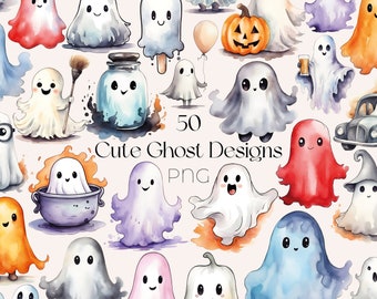 Pastel Halloween Ghost Clipart: Watercolor Pastelloween PNG Bundle (Digital Download)