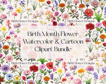 Birth Month Flower PNG Watercolor Birth Month Flower Clipart Birth Month Flower PNG Birth Flower Bundle Birth Month Flowers Clipart Cartoon