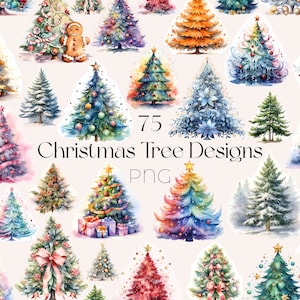 Watercolor Christmas Tree Clipart Bundle: Winter Christmas PNG (Digital Download)