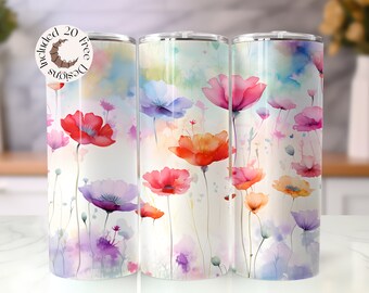 Spring Flower Tumbler Wrap Watercolor Field Flowers 20 oz Skinny Tumbler Sublimation Design Seamless Floral Tumbler Wrap Spring Tumbler PNG