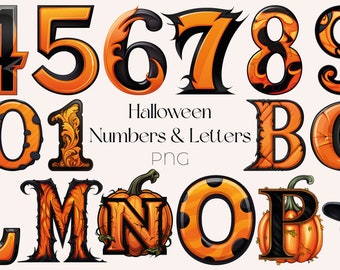 Clipart de letras de Halloween: Fuente naranja de Halloween PNG (Descarga digital)