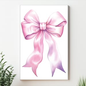 Light Pink Ribbon Bow Wall Art Coquette Room Decor Pink Girly Print Ribbon Bow Poster Trendy Coquette Wall Art Light Pink Dorm Room Decor