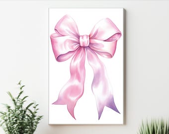 Light Pink Ribbon Bow Wall Art Coquette Room Decor Pink Girly Print Ribbon Bow Poster Trendy Coquette Wall Art Light Pink Dorm Room Decor