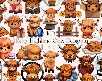 Baby Highland Cow Clipart Bundle: Nursery Cow PNG (Digital Download)