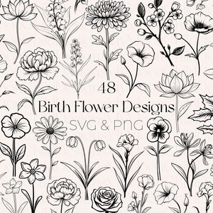 Birth Month Flower SVG Birth Flower SVG Birth Month Flower Clipart Birth Month Flower PNG Birth Month Flowers Clipart Daisy svg Rose svg png