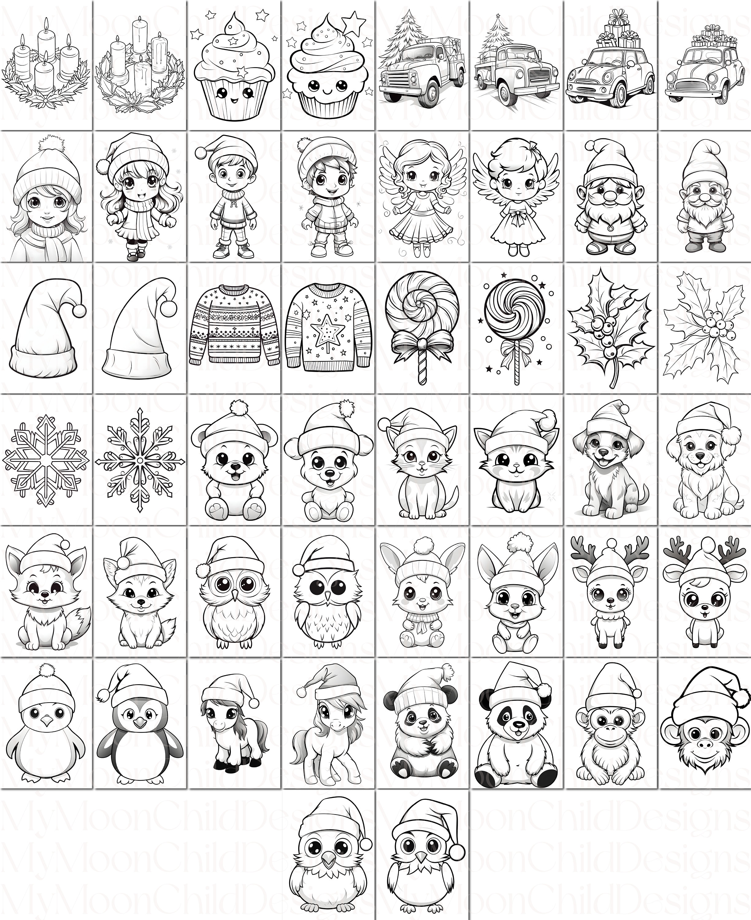 Christmas Coloring Pages Cute Christmas Coloring Pages Kawaii - Etsy