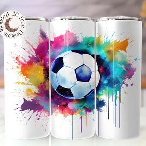 Envoltura para vaso de fútbol, diseño de vaso de fútbol, vaso de fútbol PNG, balón de fútbol de 20 oz, diseño de vaso delgado, vaso de fútbol arcoíris sublimado PNG