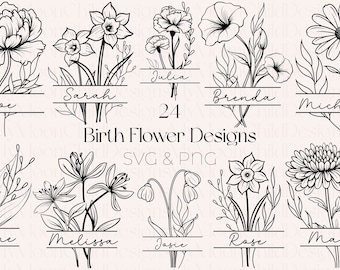 Birth Month Flower SVG Birth Month Flower Bouquet SVG Birth Flower SVG Flower Clipart Daisy svg Rose svg Flower Bouquet Text Templates png
