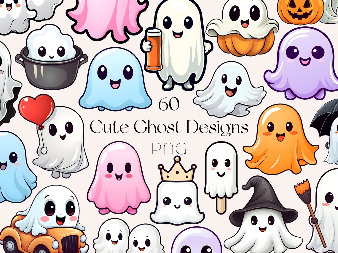 Pastel Halloween Cute Ghost Clipart Bundle Halloween Cute - Etsy