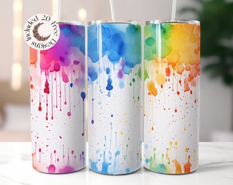 Regenboog aquarel splash beker wrap aquarel spatten beker ontwerp regenboog aquarel splash beker PNG spatten 20oz magere beker