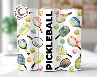 Pickleball Tumbler Wrap PNG Design Pickleball 20 Unzen Skinny Tumbler Sublimationsentwurf Aquarell Pickleball Tumbler Wrap Sport Pickleball