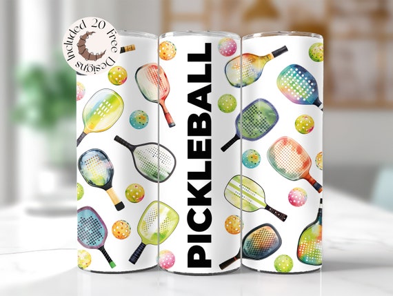 Pickleball Tumbler Wrap PNG Design Pickleball 20oz Skinny Tumbler Sublimation Design Watercolor Pickleball Tumbler Wrap Sports Pickleball