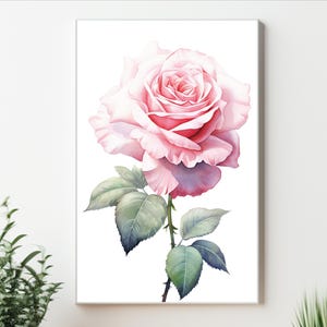 Arte de pared con rosas de acuarela, decoración de habitación coqueta, póster de rosas imprimible en rosa claro, impresión artística de flores de acuarela rosa, diseño de arte de pared con rosas coquetas