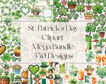 St Patricks Day Clipart Mega Bundle: Watercolor Shamrock PNG (Digital Download)