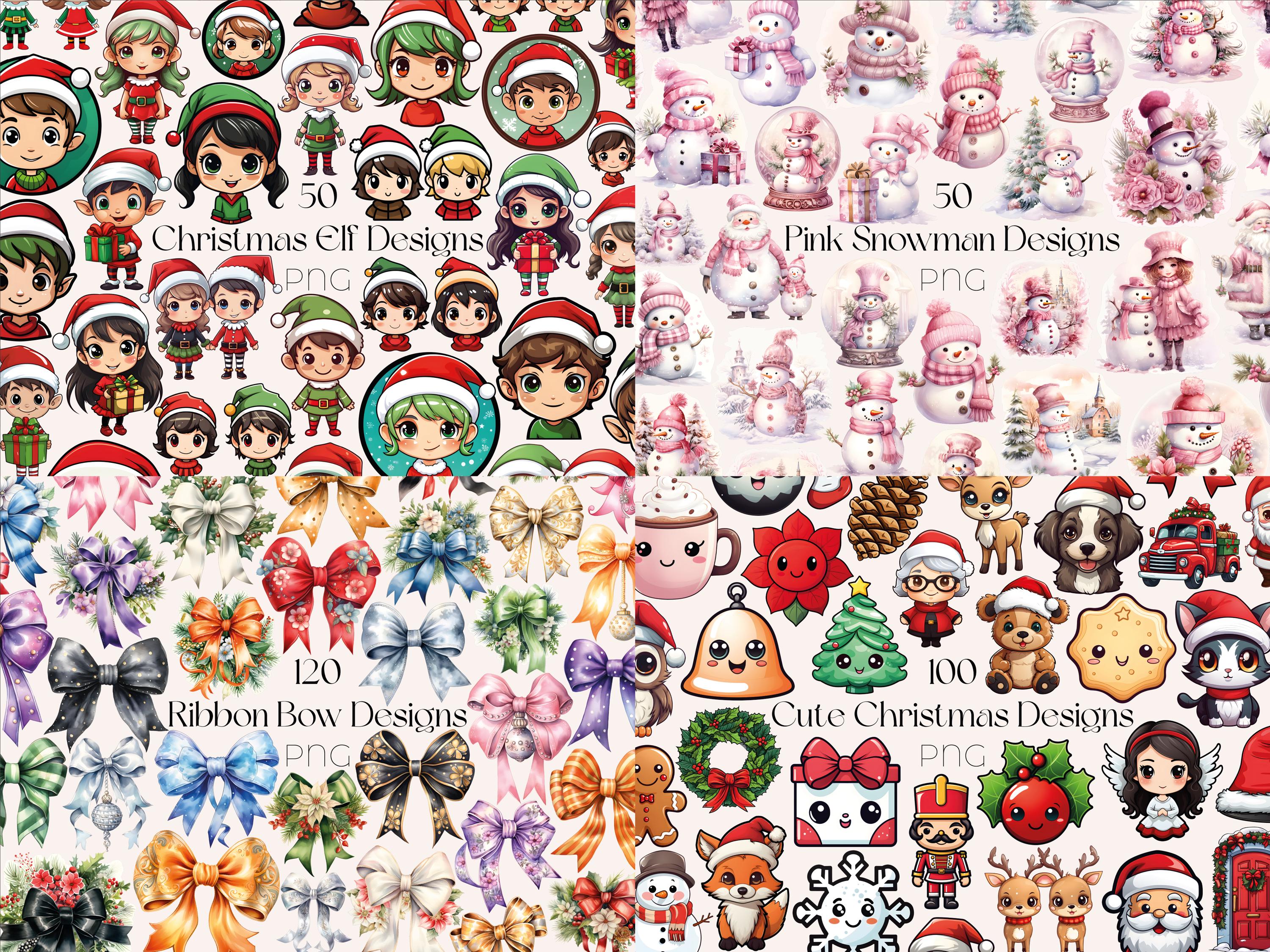 Cute Christmas Clipart Mega Bundle Watercolor Kawaii Christmas Clipart ...