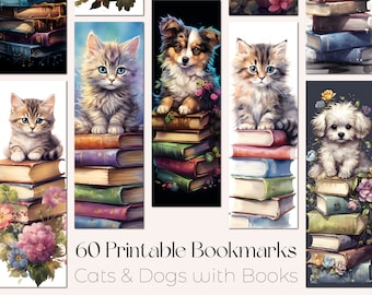 Cute Bookmark Bundle Cute Dog Bookmark PNG Cute Cat Bookmark Printable Cute Bookmarks Sublimation Designs Stacked Books Printable Bookmark