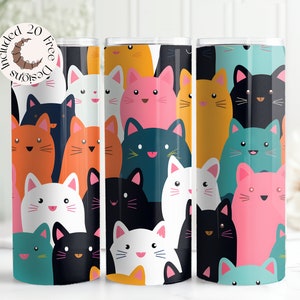 Cute Cats Seamless Tumbler Wrap Cat Tumbler PNG Cute Cat 20 oz Skinny Tumbler Sublimation Design Cute Kitten Cat Tumbler